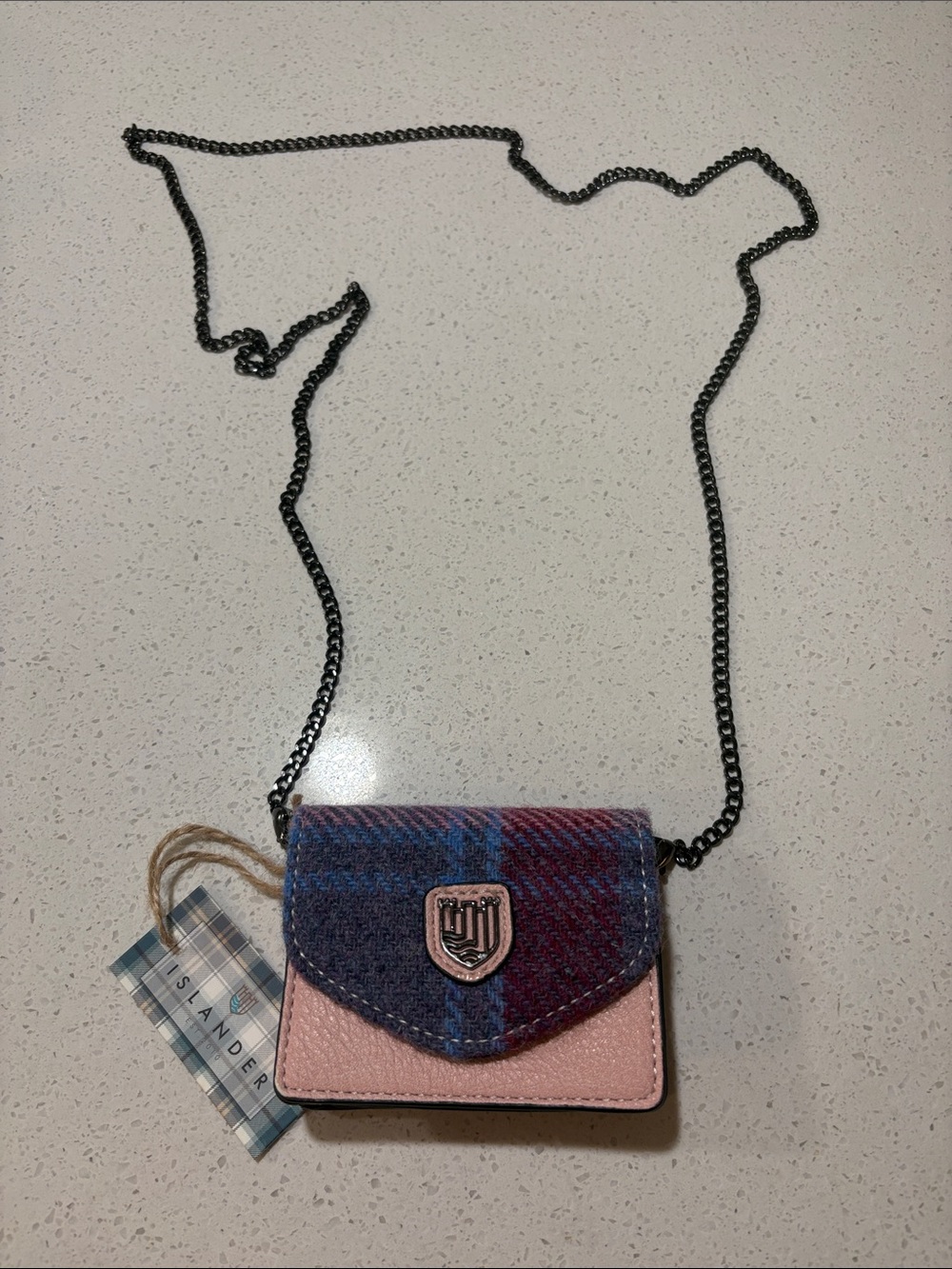 Harris Tweed Islander Pink Plaid Mini Chain Crossbody